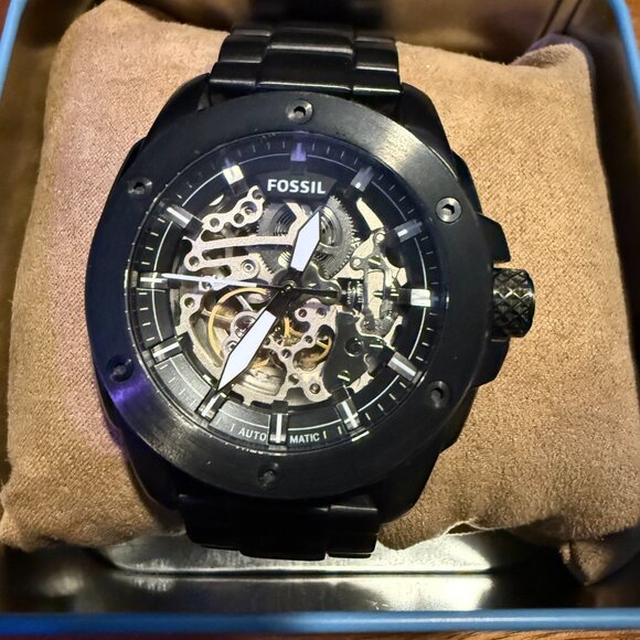 Fossil Skeleton ME3080 Modern Machine Automatic Dial Black Band 50mm Men's Watch - Picture 1 of 3